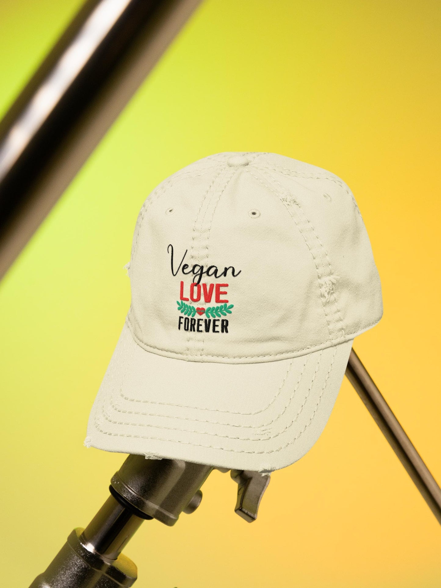 Vegan Love Forever Hat – Distressed Cotton Cap, Unisex Vegan Apparel, Plant-Based Lifestyle Gift