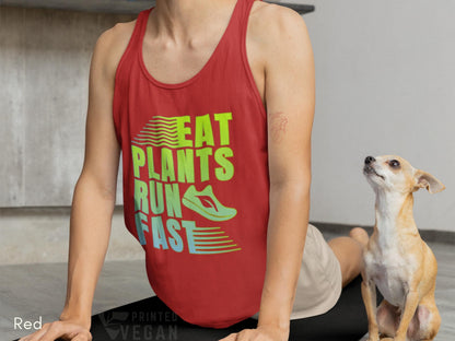 Unisex Vegan Tank Top Vegan Gift for Runner, Plant Based Fitness Shirt, Eat Plants Run Fast Workout Tee, Athletic Vegan Apparel