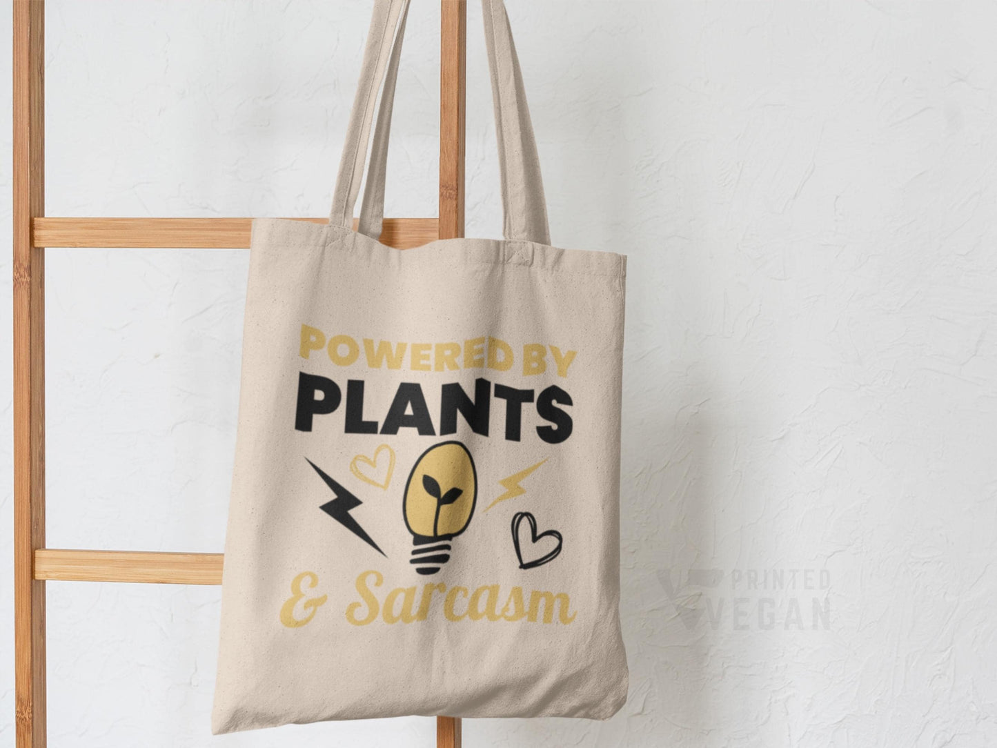 Gardening bag Vegan Bag Funny Gift for Plant Lover, Powered by Sarcasm Powered by Plants Bag, Eco Friendly Grocery Shopper, Reusable Tote