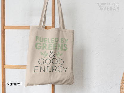 Vegan Tote Bag Plants Bag Fueled By Greens and Good Energy Uplifting Gifts for Gardening Moms, Plant Based Lifestyle Botanical Bag