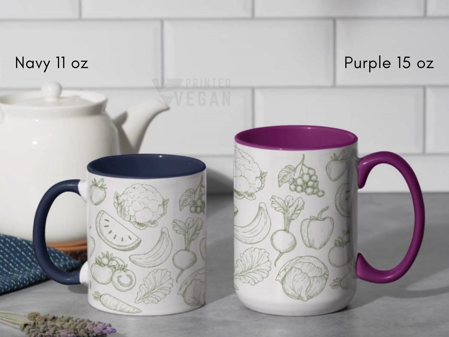 Accent Mug Vegan Mug Vegan Gift for Plant Lover, Fruit Veggie Line Art Cup, Healthy Lifestyle Kitchen Decor, Minimalist Ceramic Coffee Mug