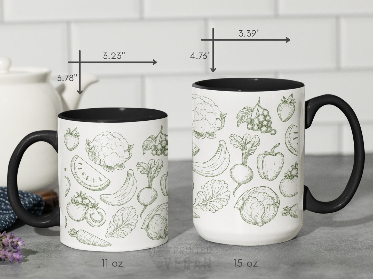 Accent Mug Vegan Mug Vegan Gift for Plant Lover, Fruit Veggie Line Art Cup, Healthy Lifestyle Kitchen Decor, Minimalist Ceramic Coffee Mug