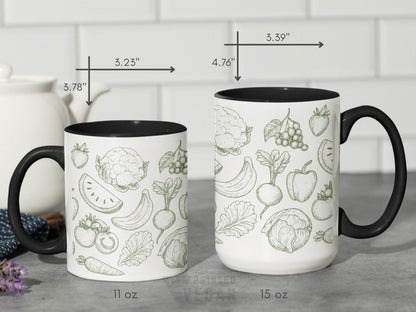 Accent Mug Vegan Mug Vegan Gift for Plant Lover, Fruit Veggie Line Art Cup, Healthy Lifestyle Kitchen Decor, Minimalist Ceramic Coffee Mug