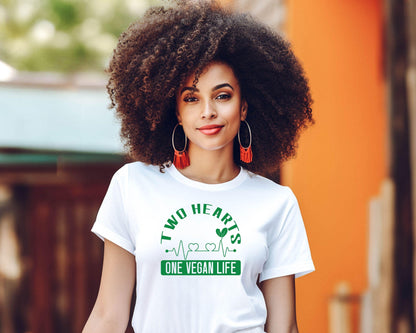 Two Hearts One Vegan Life Shirt, Vegan Couple T-Shirt, Plant Based Valentine Gift, Unisex Ethical Tee
