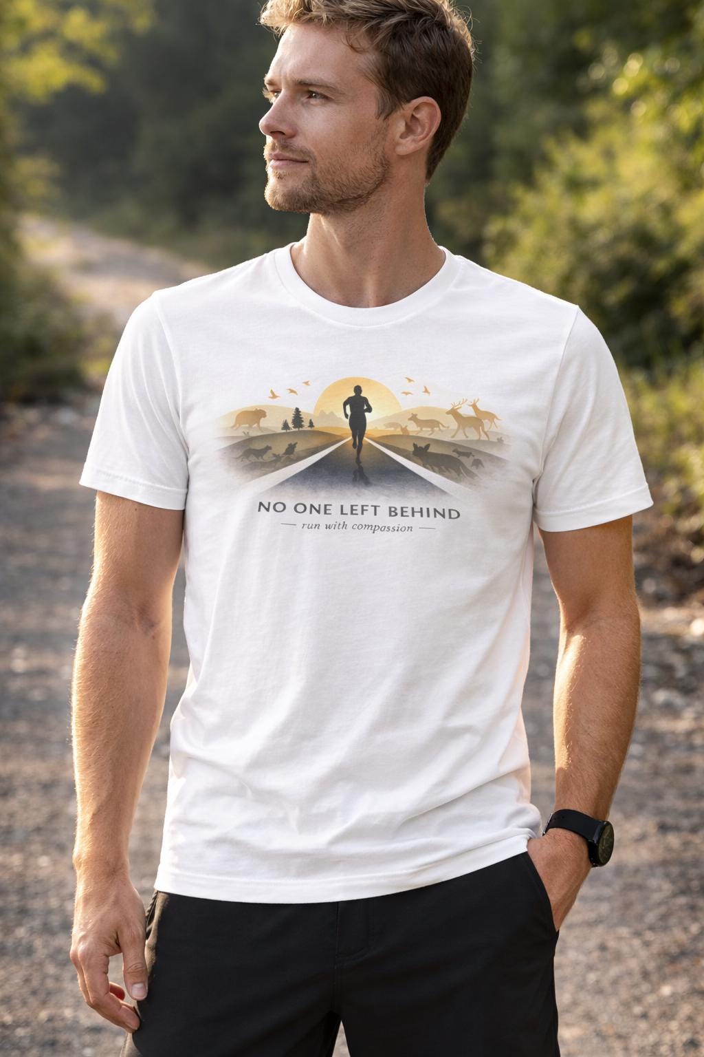 No One Left Behind Vegan Running Shirt | Unisex Plant-Based Tee | Run With Compassion, Motivational