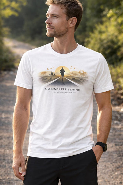 No One Left Behind Vegan Running Shirt | Unisex Plant-Based Tee | Run With Compassion, Motivational