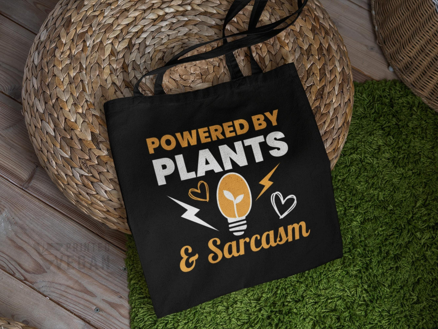 Gardening bag Vegan Bag Funny Gift for Plant Lover, Powered by Sarcasm Powered by Plants Bag, Eco Friendly Grocery Shopper, Reusable Tote
