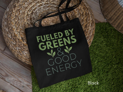 Vegan Tote Bag Plants Bag Fueled By Greens and Good Energy Uplifting Gifts for Gardening Moms, Plant Based Lifestyle Botanical Bag