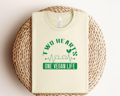 Two Hearts One Vegan Life Shirt, Vegan Couple T-Shirt, Plant Based Valentine Gift, Unisex Ethical Tee