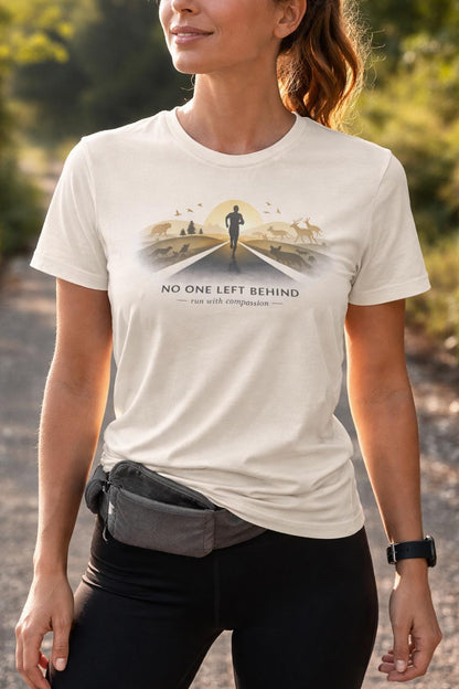 No One Left Behind Vegan Running Shirt | Unisex Plant-Based Tee | Run With Compassion, Motivational