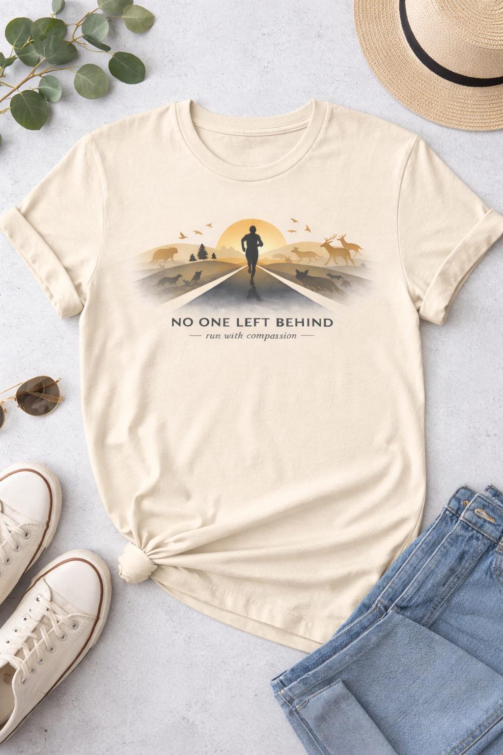 No One Left Behind Vegan Running Shirt | Unisex Plant-Based Tee | Run With Compassion, Motivational