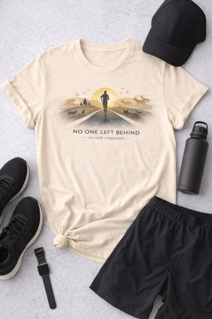 No One Left Behind Vegan Running Shirt | Unisex Plant-Based Tee | Run With Compassion, Motivational
