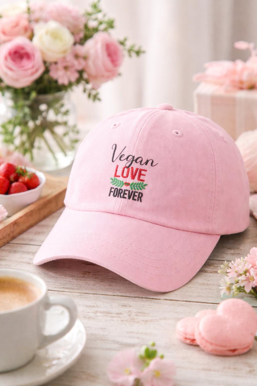 Vegan Love Forever Cap | Embroidered Floral Dad Hat
