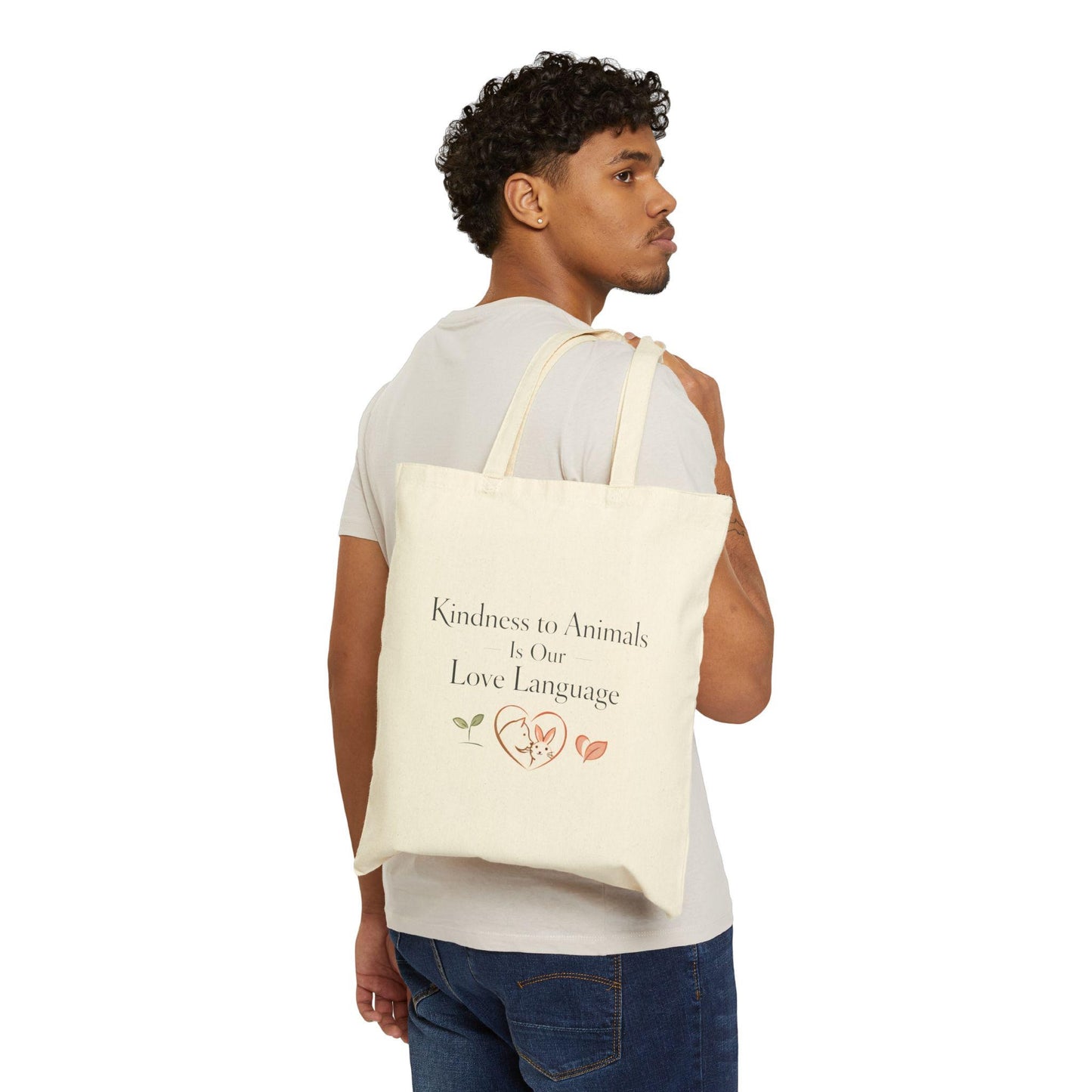 Kindness to Animals Is Our Love Language Tote Bag Vegan Gift Reusable Canvas Bag