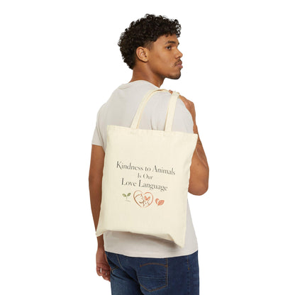 Kindness to Animals Is Our Love Language Tote Bag Vegan Gift Reusable Canvas Bag