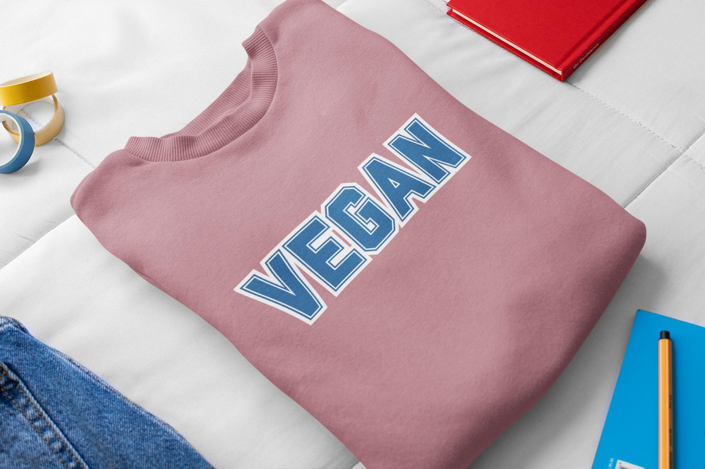 Vegan Text Collegiate Sweatshirt | Bold Varsity Graphic Crewneck | Plant Based Apparel