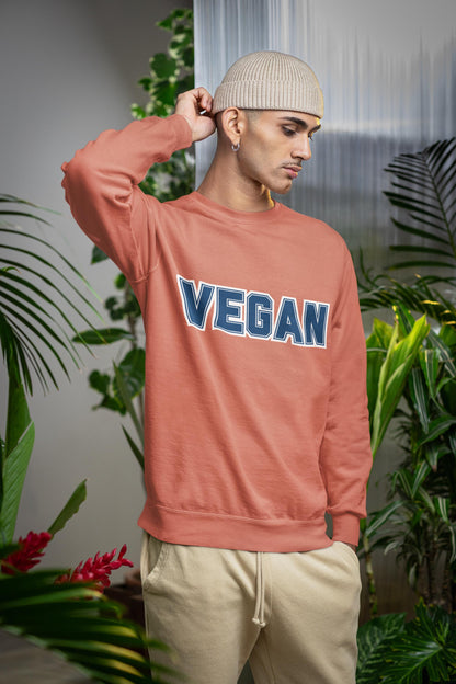Vegan Text Collegiate Sweatshirt | Bold Varsity Graphic Crewneck | Plant Based Apparel