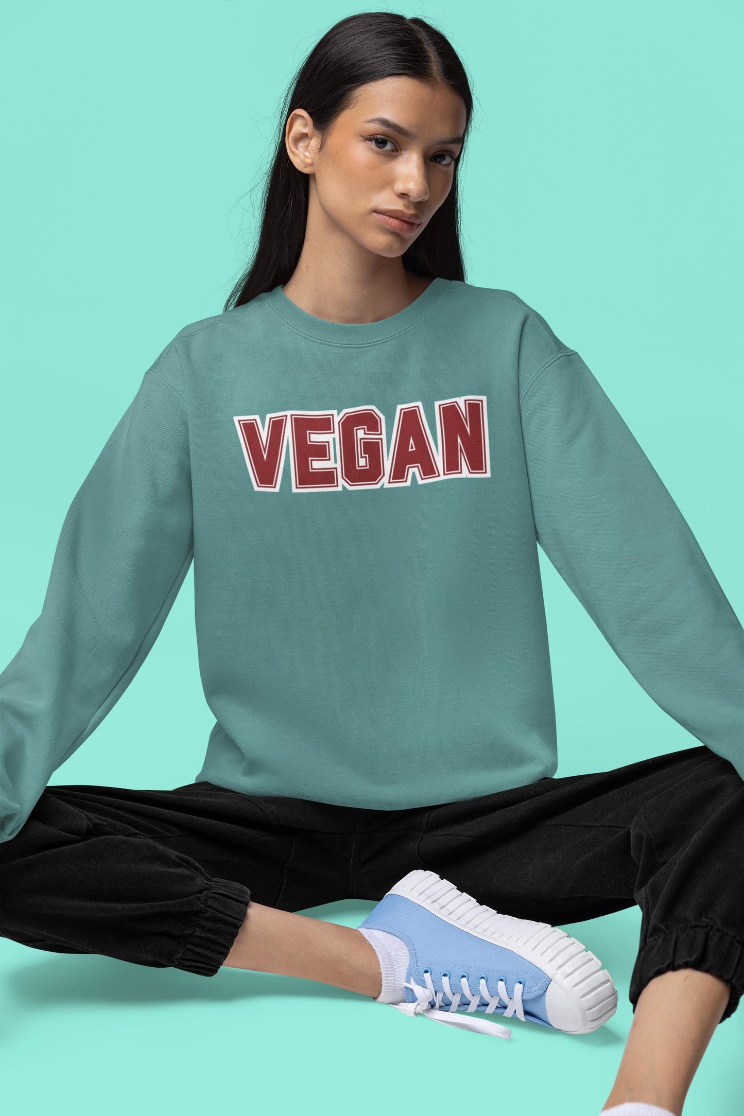 Vegan Lettering Sweatshirt | Bold Collegiate Graphic Crewneck | Plant Based Graphic Shirt | Unisex Varsity Style