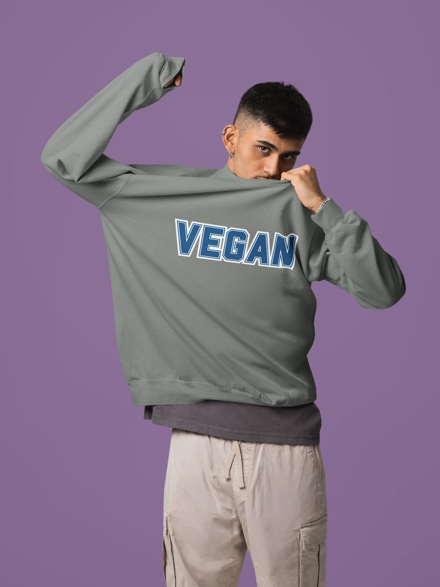 Vegan Text Collegiate Sweatshirt | Bold Varsity Graphic Crewneck | Plant Based Apparel