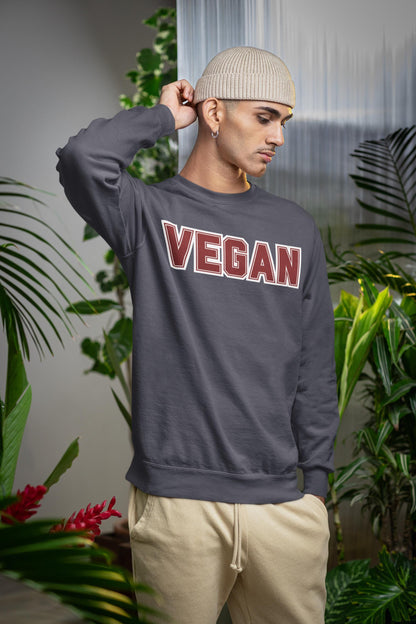 Vegan Lettering Sweatshirt | Bold Collegiate Graphic Crewneck | Plant Based Graphic Shirt | Unisex Varsity Style