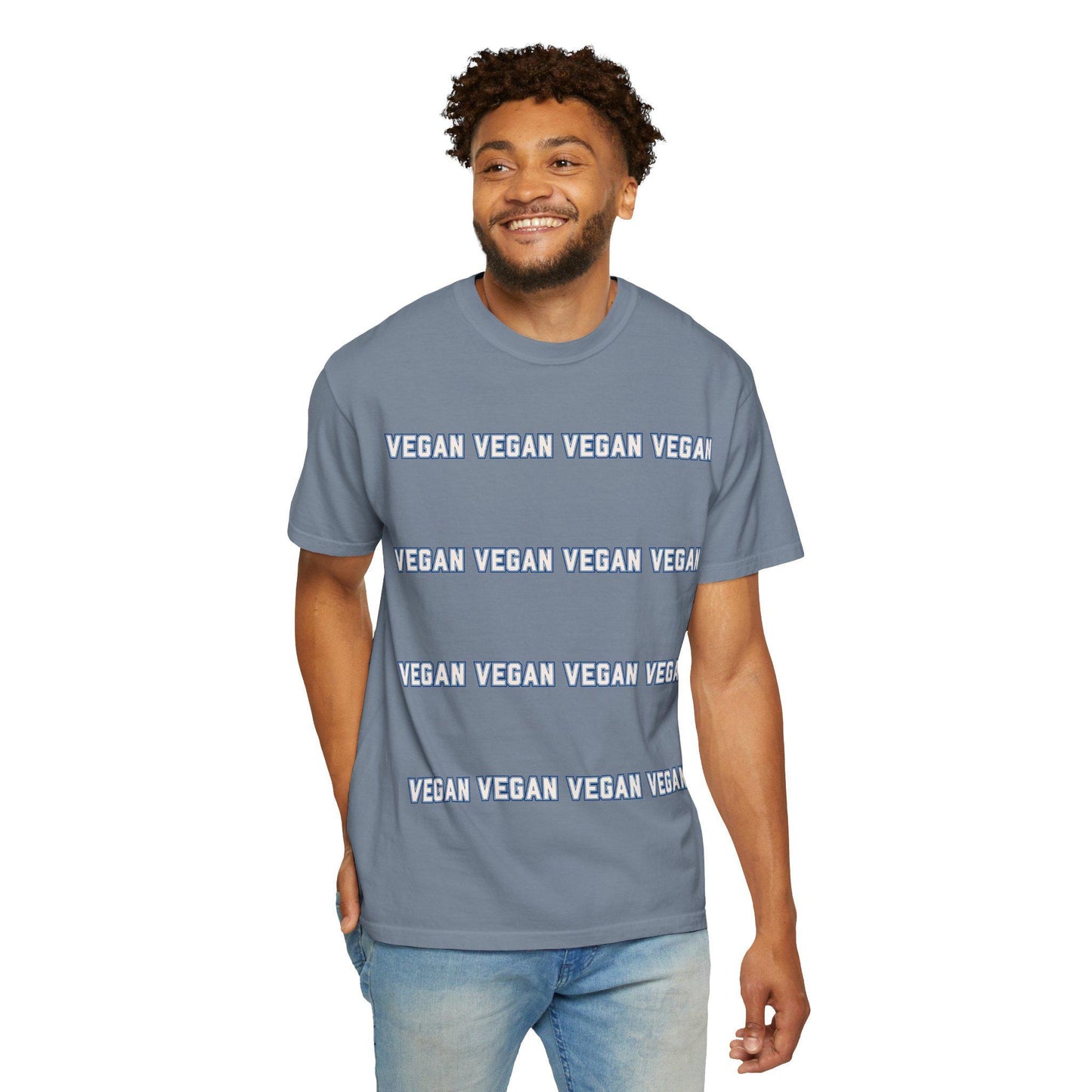 VEGAN Collegiate Text Repeat T Shirt | Comfort Colors 1717 Plant Based Tee
