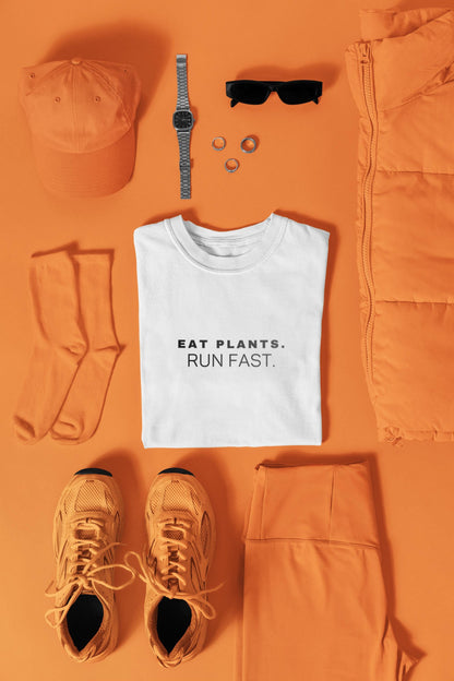 Eat Plants Run Fast Shirt, Minimalist Vegan Text Tee, Plant Based Runner Shirt, Fitness Gift