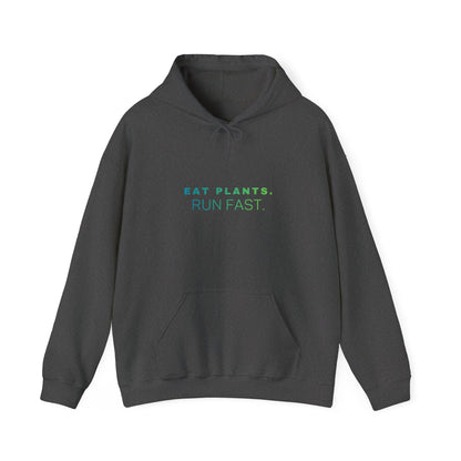 Eat Plants Run Fast Hoodie, Minimalist Vegan Text Sweatshirt, Plant Based Fitness Gift, Simple Typography Pullover