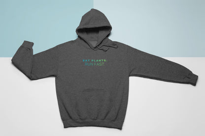 Eat Plants Run Fast Hoodie, Minimalist Vegan Text Sweatshirt, Plant Based Fitness Gift, Simple Typography Pullover