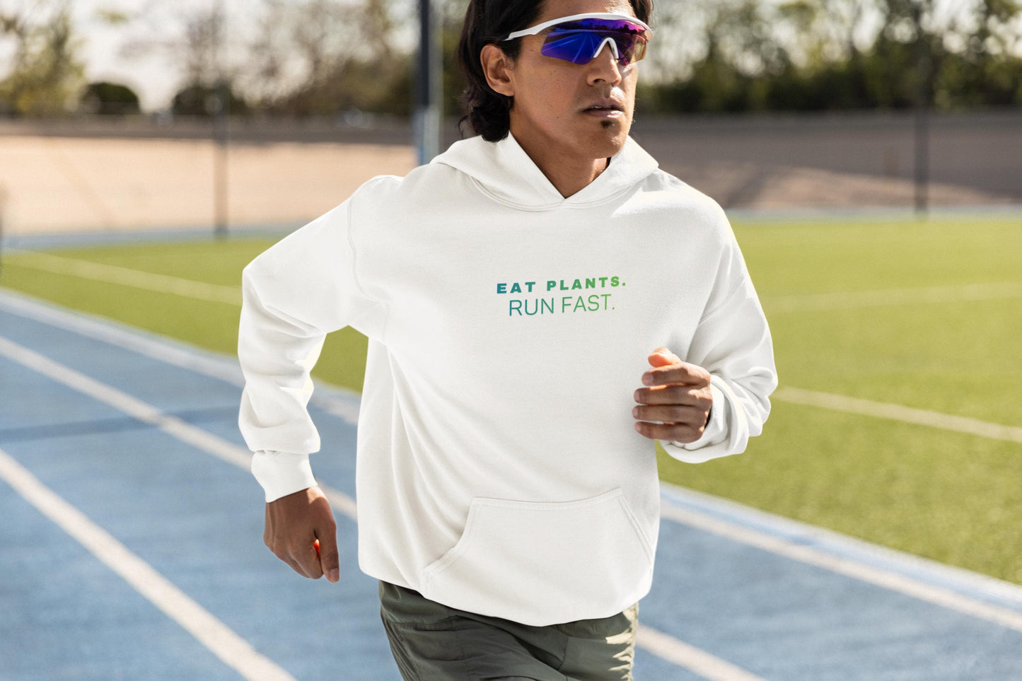 Eat Plants Run Fast Hoodie, Minimalist Vegan Text Sweatshirt, Plant Based Fitness Gift, Simple Typography Pullover