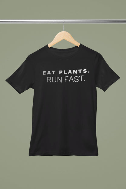 Eat Plants Run Fast T-Shirt, Minimalist Vegan Fitness Tee, Running Lifestyle Top