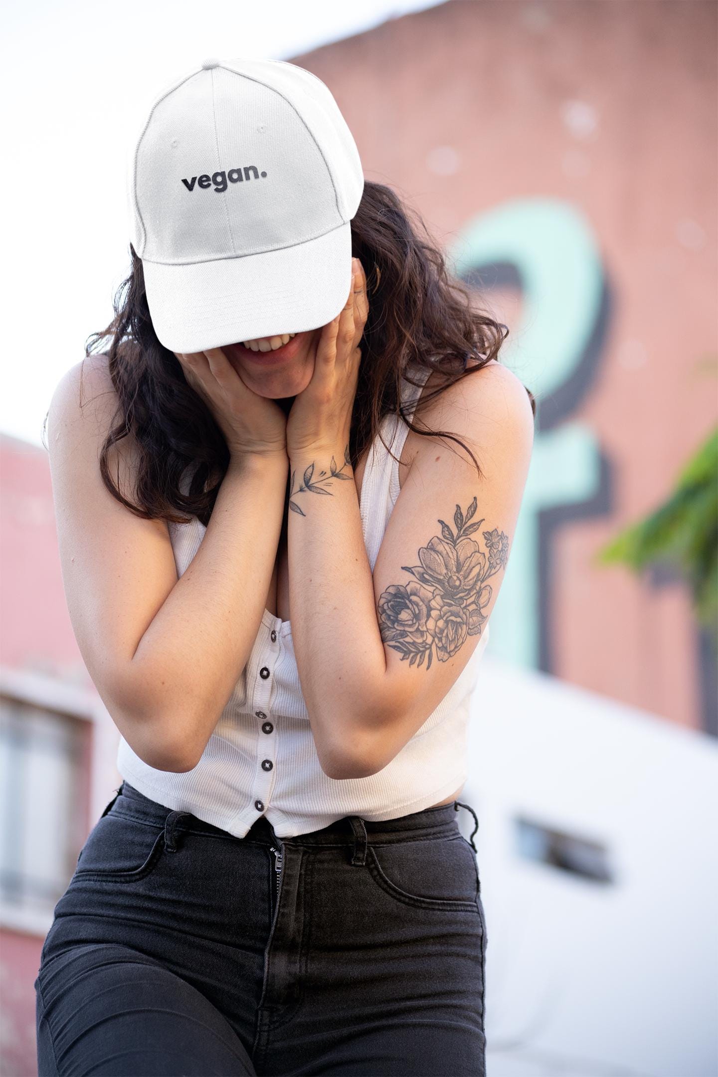 Minimalist Embroidered Cotton Cap, Vegan Lifestyle Logo Hat