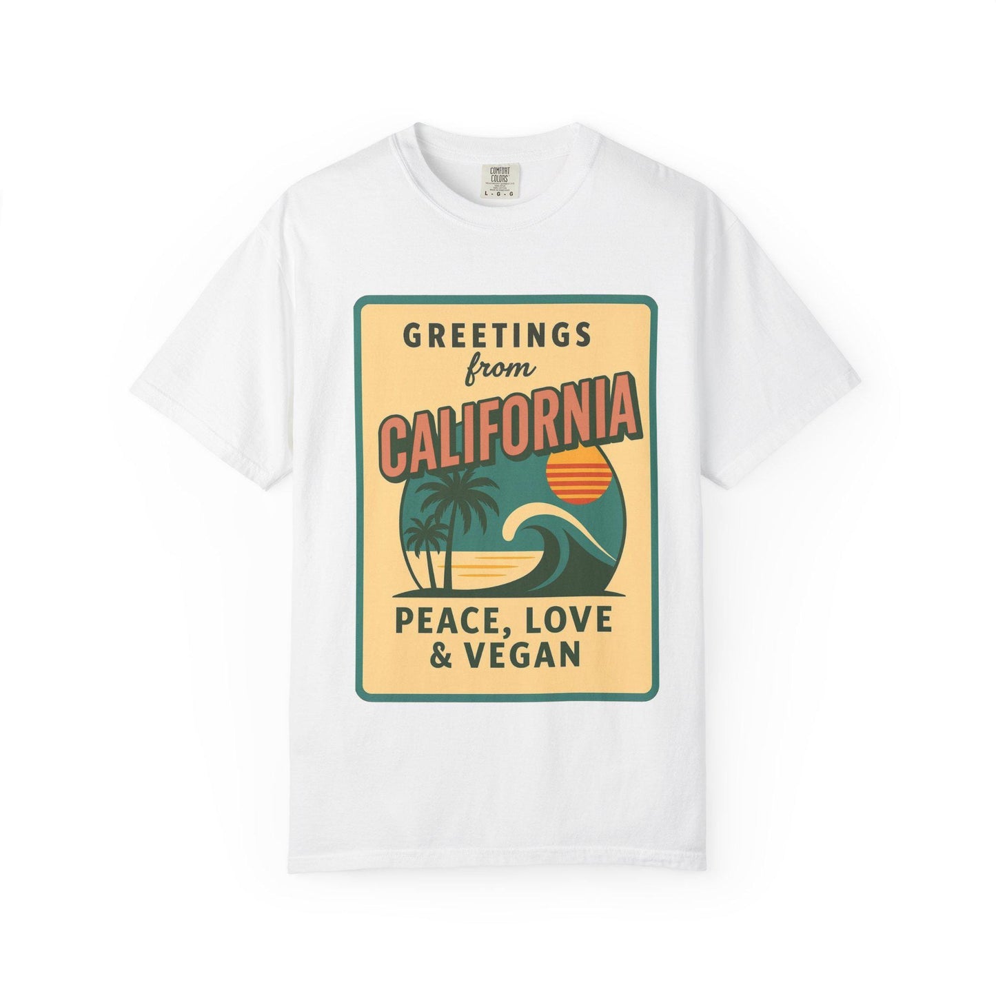 California Peace Love Vegan T-Shirt, Retro Beach Graphic Tee