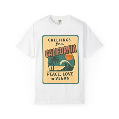 California Peace Love Vegan T-Shirt, Retro Beach Graphic Tee
