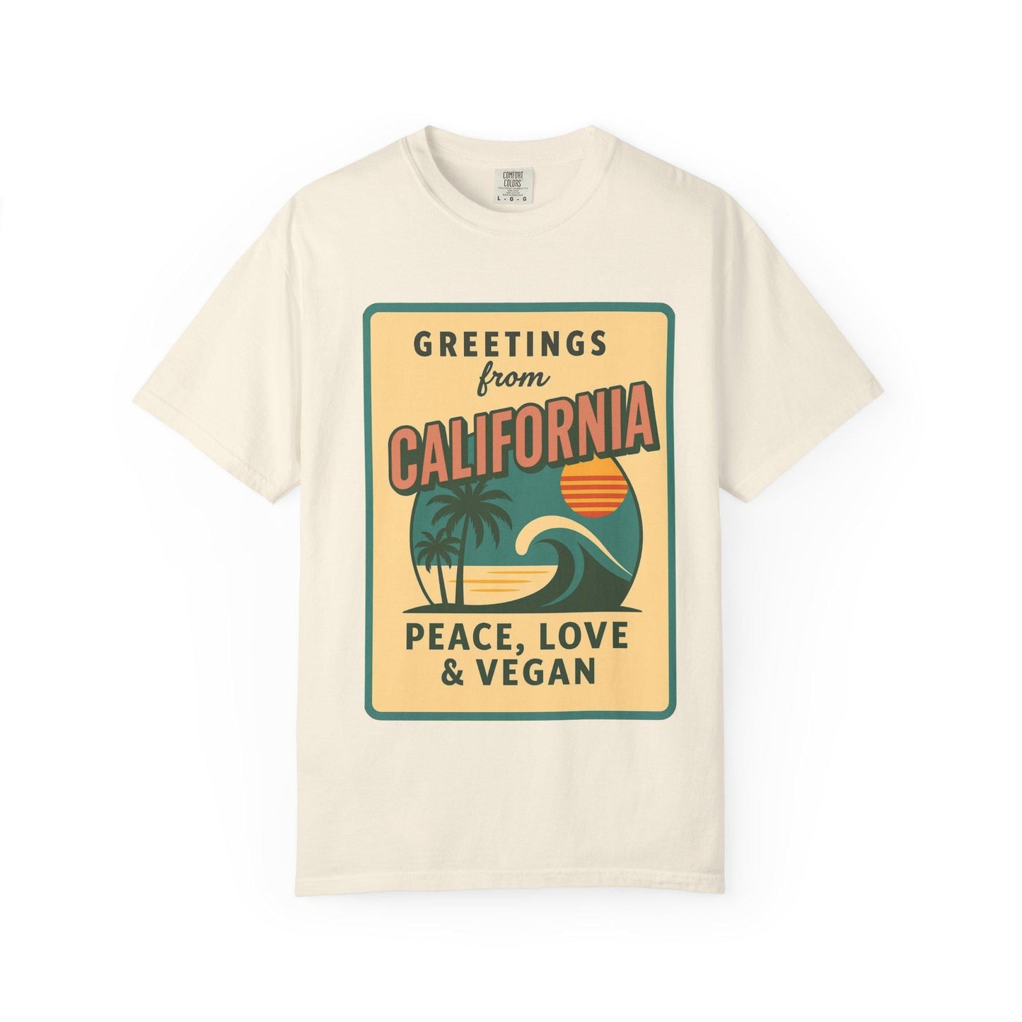 California Peace Love Vegan T-Shirt, Retro Beach Graphic Tee