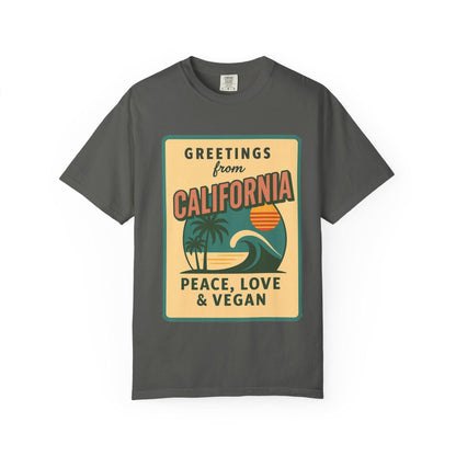 California Peace Love Vegan T-Shirt, Retro Beach Graphic Tee