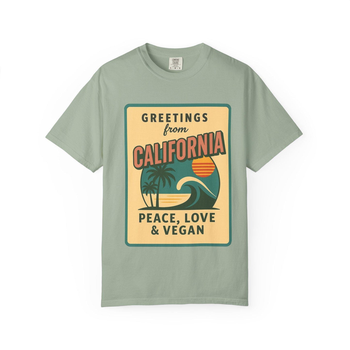 California Peace Love Vegan T-Shirt, Retro Beach Graphic Tee