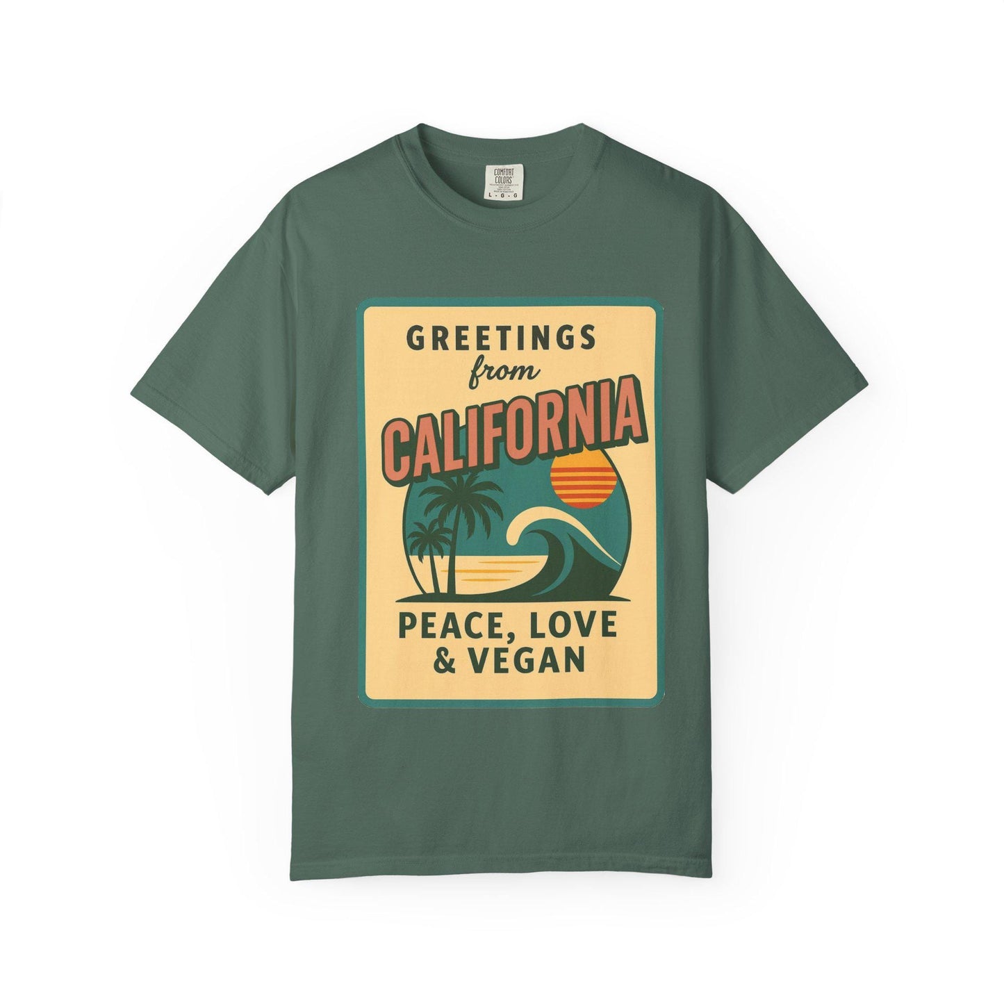 California Peace Love Vegan T-Shirt, Retro Beach Graphic Tee