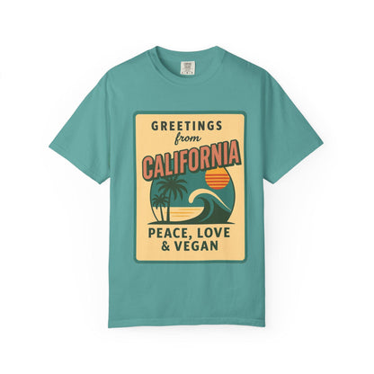 California Peace Love Vegan T-Shirt, Retro Beach Graphic Tee