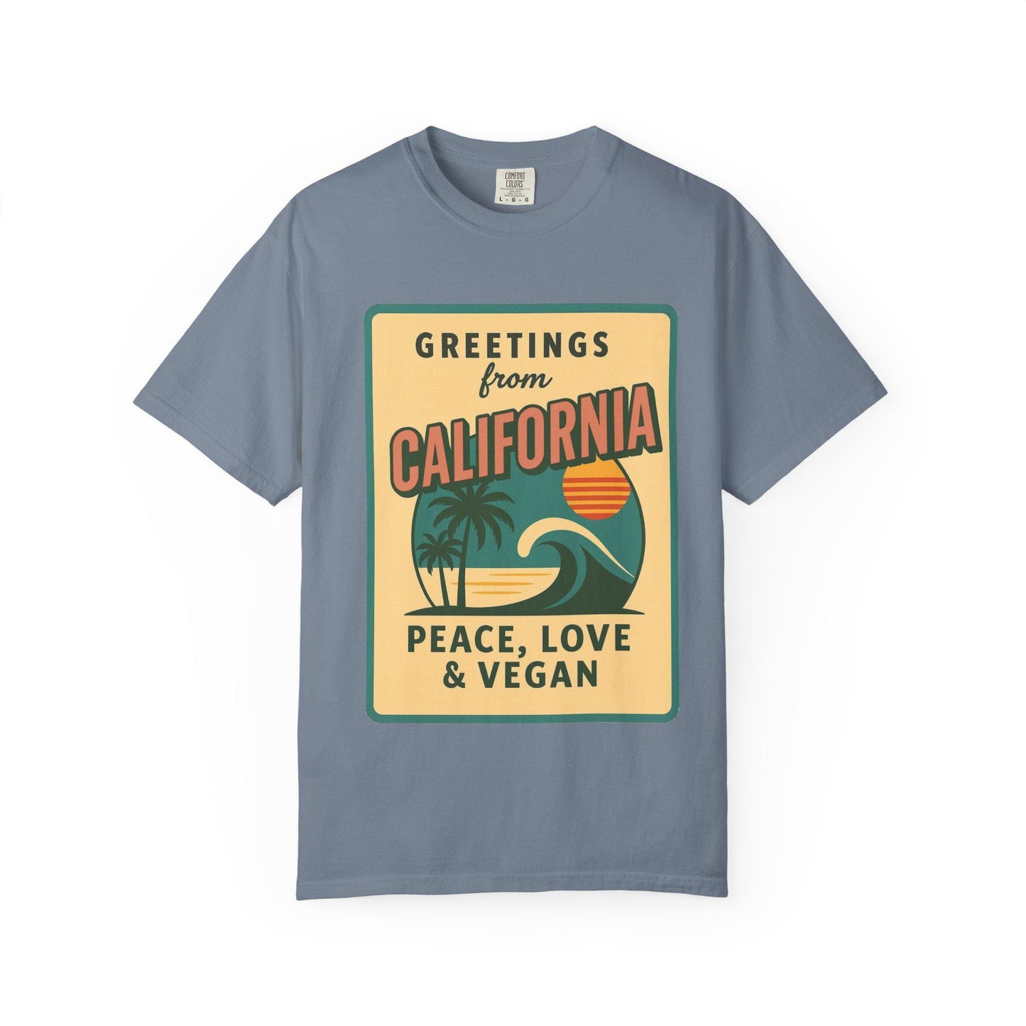 California Peace Love Vegan T-Shirt, Retro Beach Graphic Tee