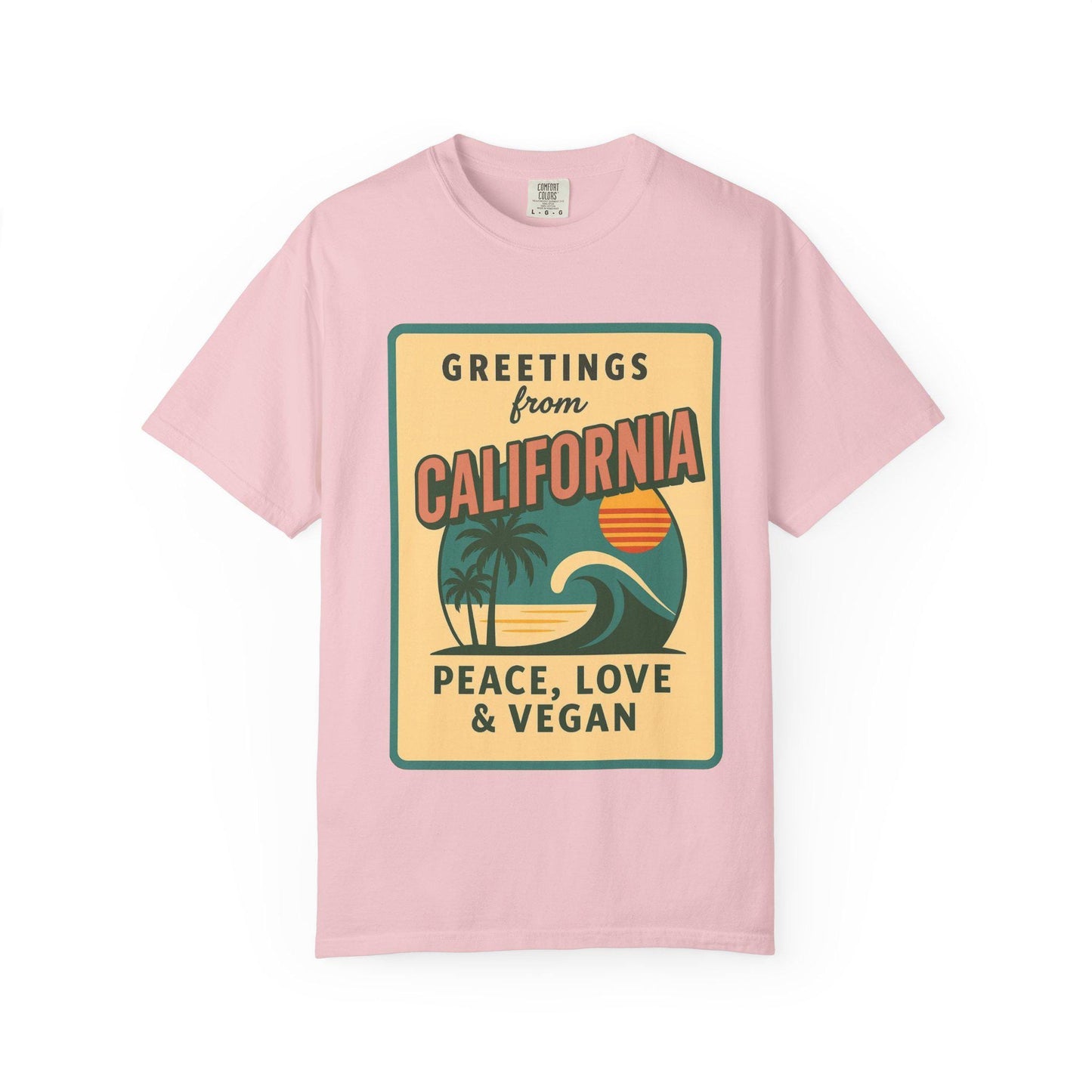 California Peace Love Vegan T-Shirt, Retro Beach Graphic Tee