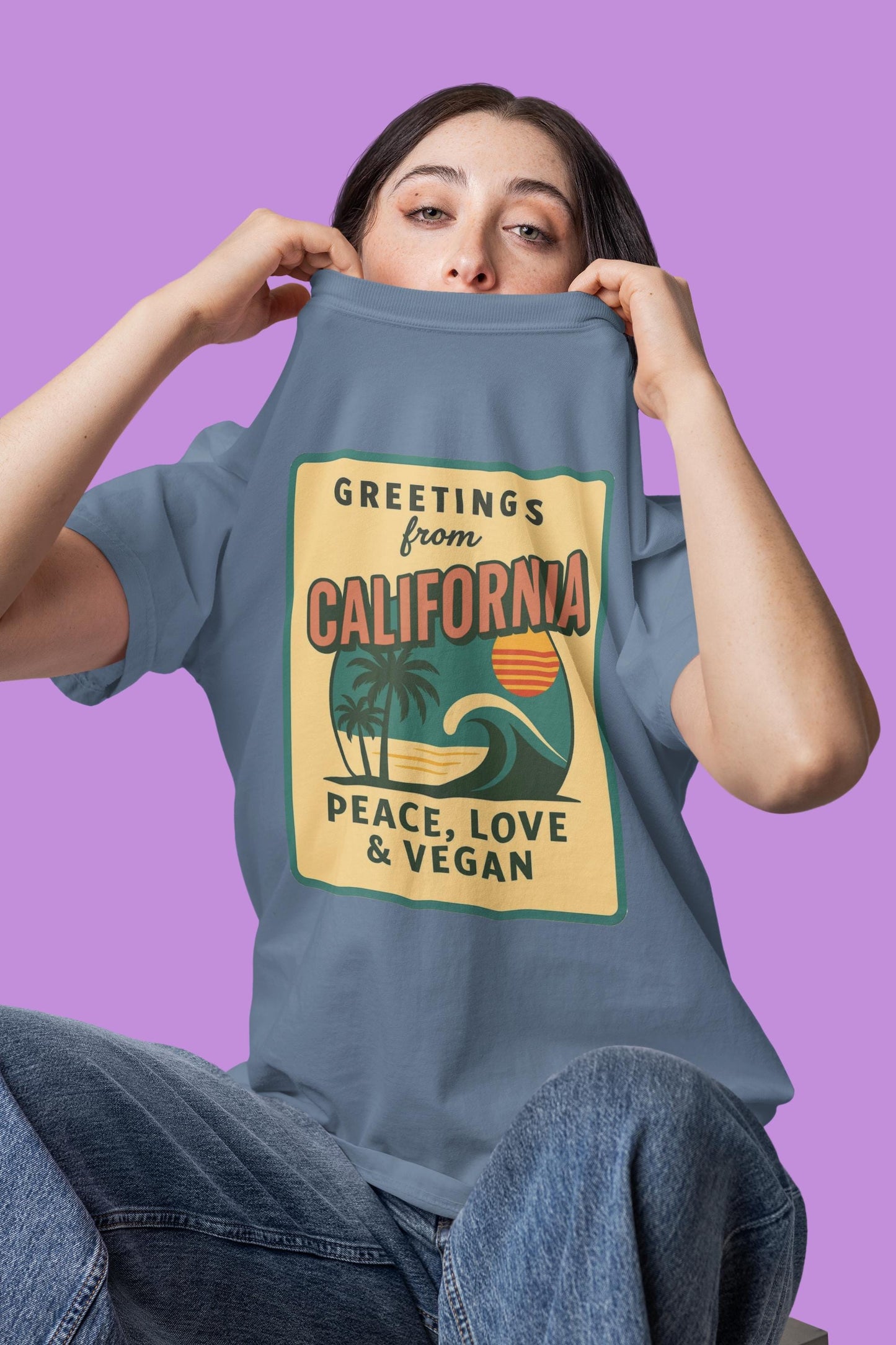 California Peace Love Vegan T-Shirt, Retro Beach Graphic Tee