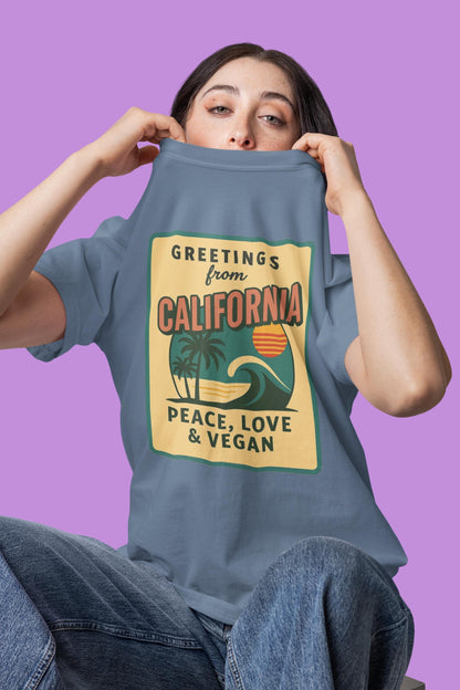 California Peace Love Vegan T-Shirt, Retro Beach Graphic Tee