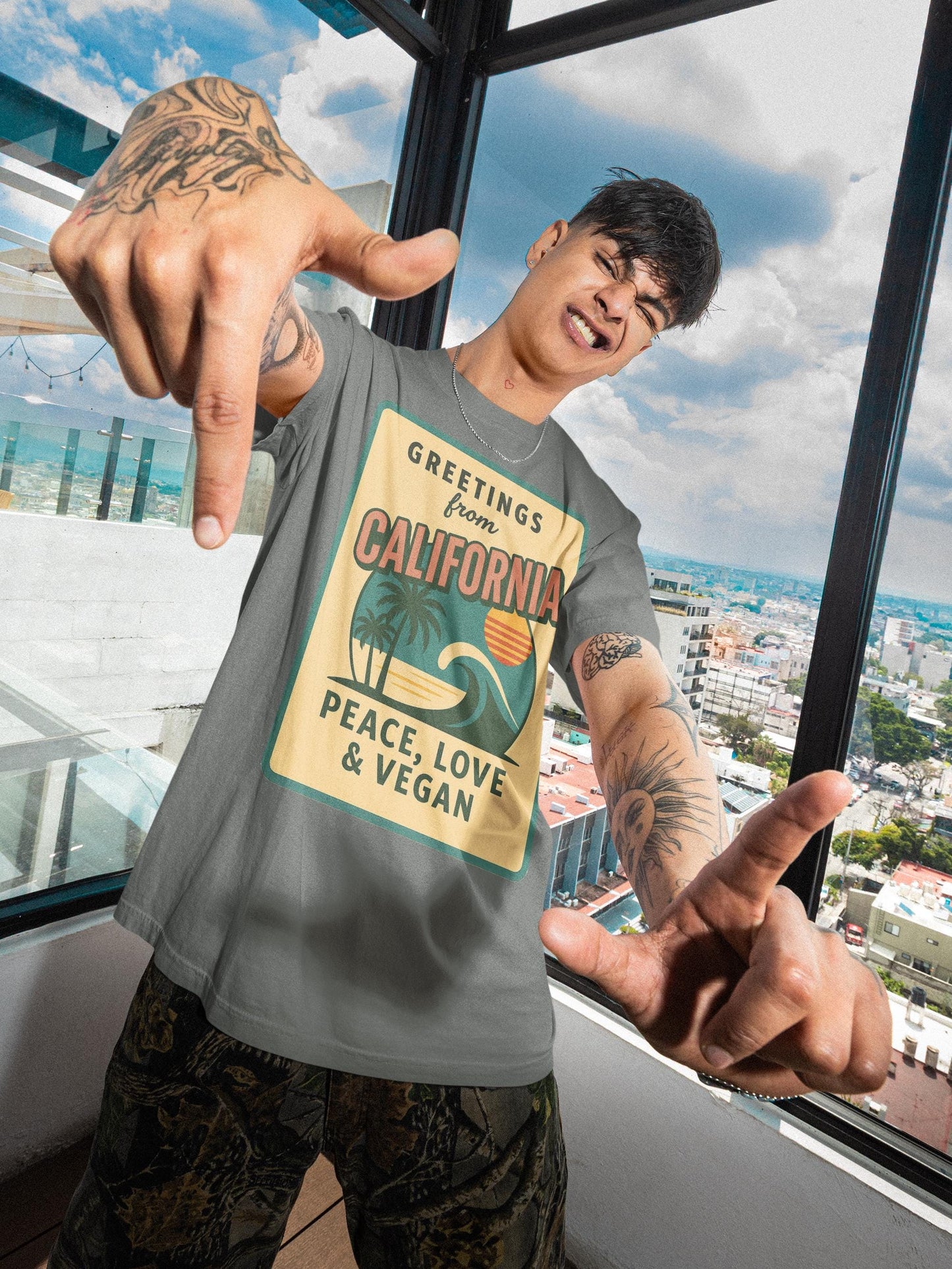 California Peace Love Vegan T-Shirt, Retro Beach Graphic Tee