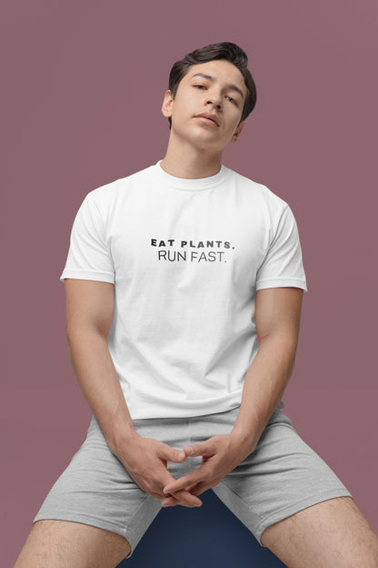 Eat Plants Run Fast Shirt, Minimalist Vegan Text Tee, Plant Based Runner Shirt, Fitness Gift