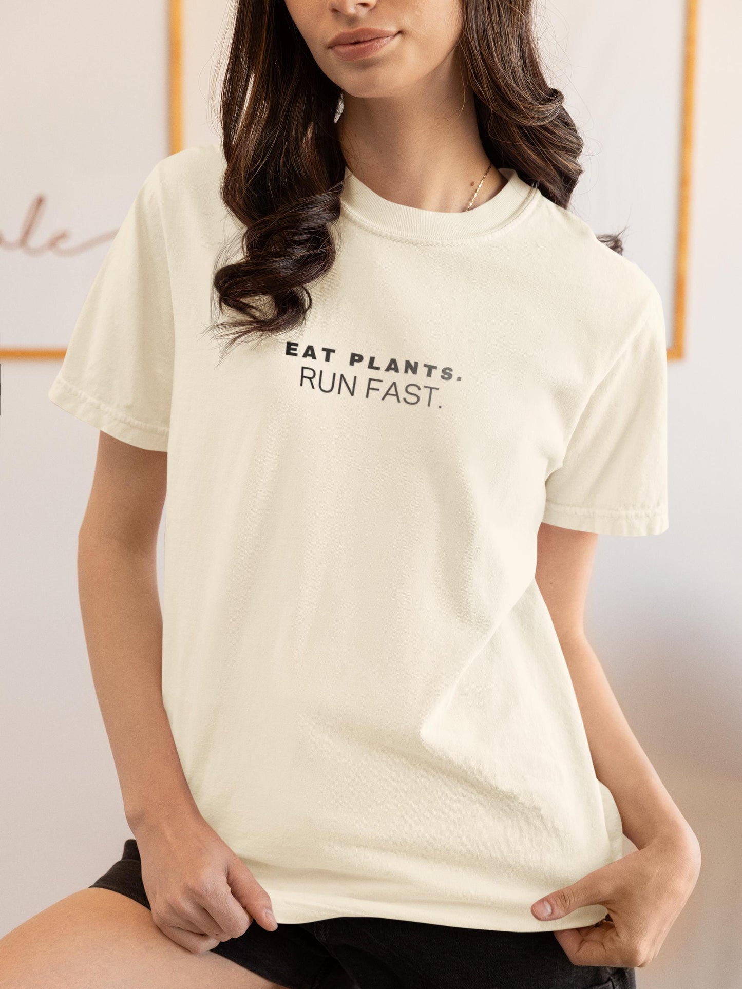 Eat Plants Run Fast Shirt, Minimalist Vegan Text Tee, Plant Based Runner Shirt, Fitness Gift