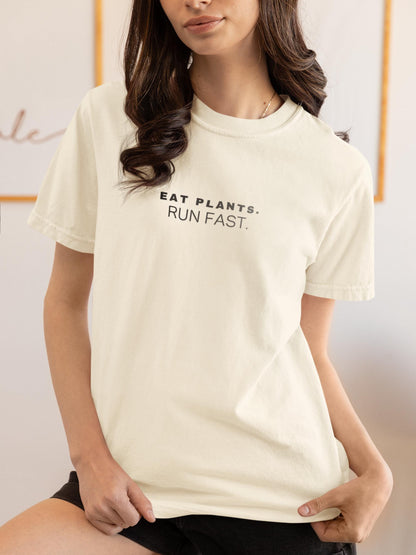 Eat Plants Run Fast Shirt, Minimalist Vegan Text Tee, Plant Based Runner Shirt, Fitness Gift