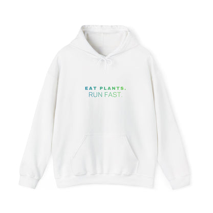 Eat Plants Run Fast Hoodie, Minimalist Vegan Text Sweatshirt, Plant Based Fitness Gift, Simple Typography Pullover