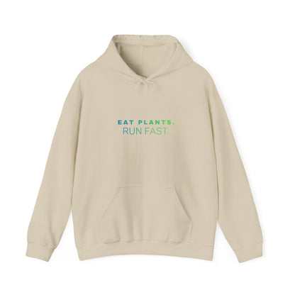 Eat Plants Run Fast Hoodie, Minimalist Vegan Text Sweatshirt, Plant Based Fitness Gift, Simple Typography Pullover