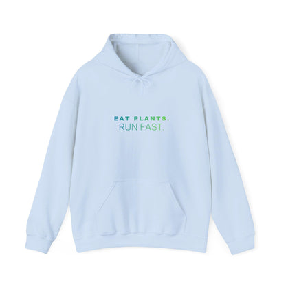 Eat Plants Run Fast Hoodie, Minimalist Vegan Text Sweatshirt, Plant Based Fitness Gift, Simple Typography Pullover