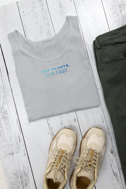 Eat Plants Run Fast Tank Top, Minimalist Vegan Workout Shirt, Plant Based Fitness Apparel